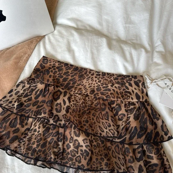 PacSun Leopard Ruffle Mini Skirt - Brown/Black - Picture 2 of 5